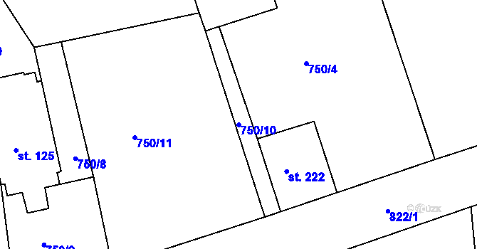 Parcela st. 750/10 v KÚ Mokřiny, Katastrální mapa
