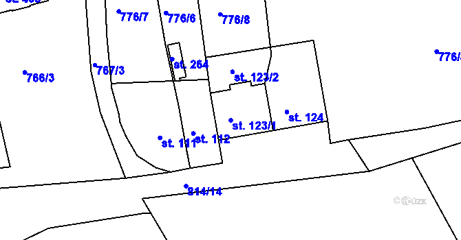 Parcela st. 123/1 v KÚ Mokřiny, Katastrální mapa
