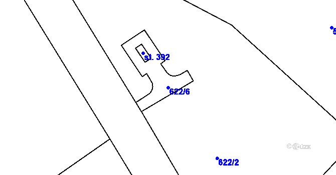 Parcela st. 622/6 v KÚ Mokřiny, Katastrální mapa