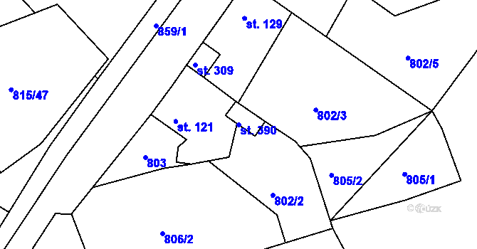Parcela st. 390 v KÚ Mokřiny, Katastrální mapa