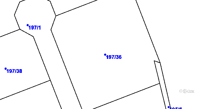Parcela st. 197/36 v KÚ Mokřiny, Katastrální mapa