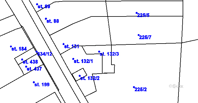 Parcela st. 132/3 v KÚ Mokřiny, Katastrální mapa