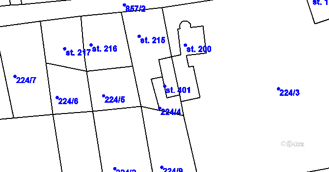 Parcela st. 401 v KÚ Mokřiny, Katastrální mapa
