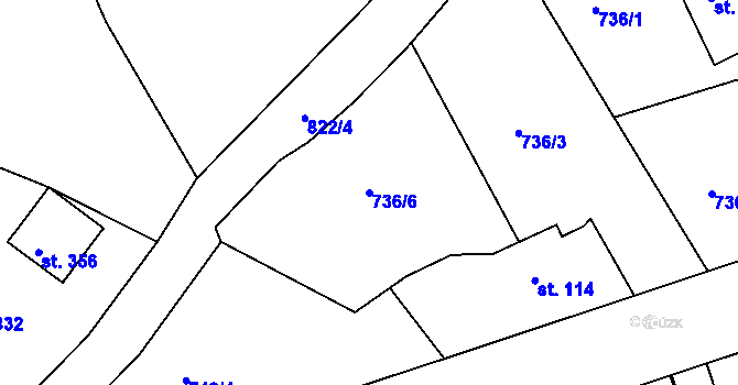 Parcela st. 736/6 v KÚ Mokřiny, Katastrální mapa