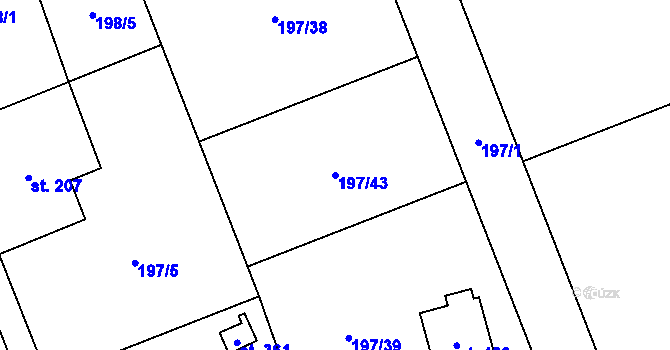 Parcela st. 197/43 v KÚ Mokřiny, Katastrální mapa