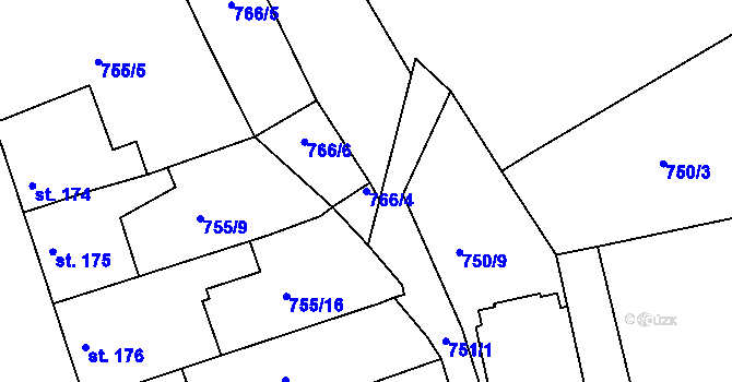 Parcela st. 766/4 v KÚ Mokřiny, Katastrální mapa