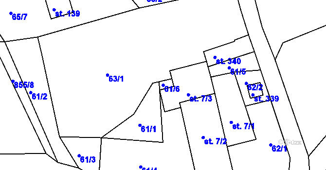 Parcela st. 61/6 v KÚ Mokřiny, Katastrální mapa