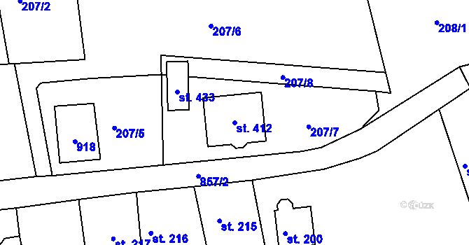 Parcela st. 412 v KÚ Mokřiny, Katastrální mapa