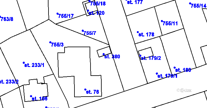 Parcela st. 380 v KÚ Mokřiny, Katastrální mapa