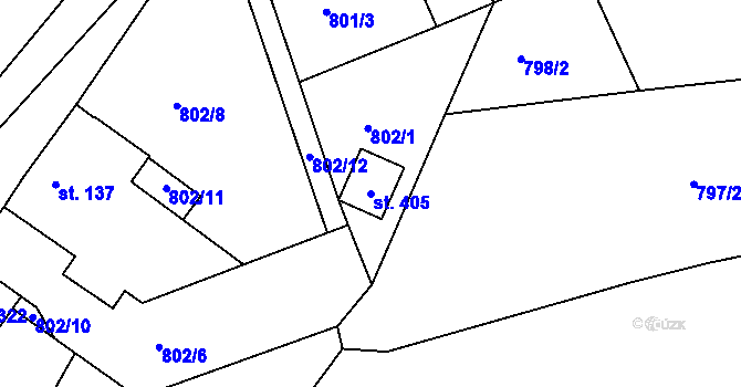 Parcela st. 405 v KÚ Mokřiny, Katastrální mapa