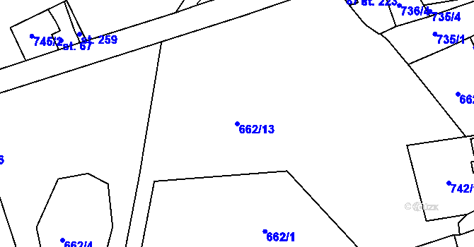 Parcela st. 662/13 v KÚ Mokřiny, Katastrální mapa
