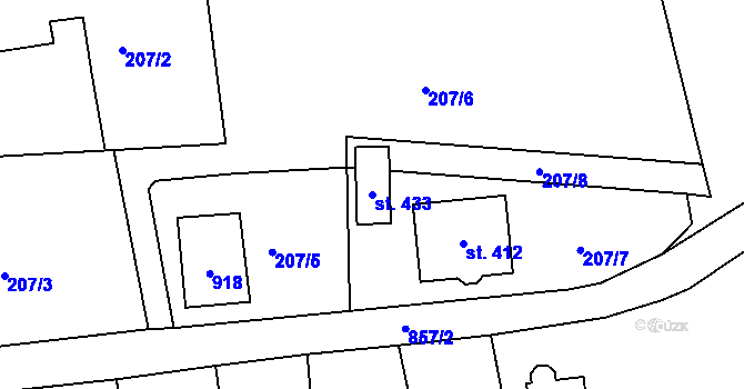 Parcela st. 433 v KÚ Mokřiny, Katastrální mapa