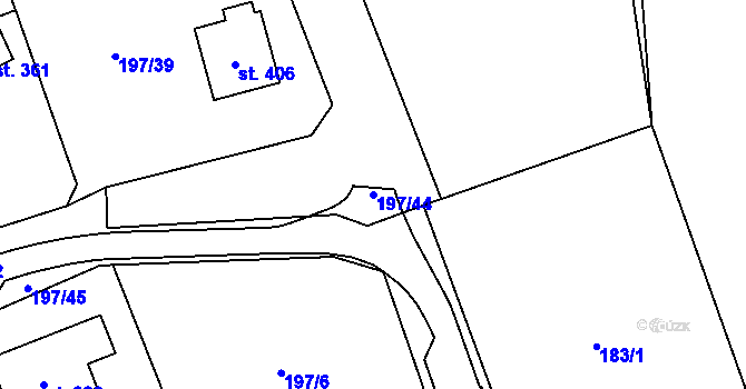Parcela st. 197/44 v KÚ Mokřiny, Katastrální mapa