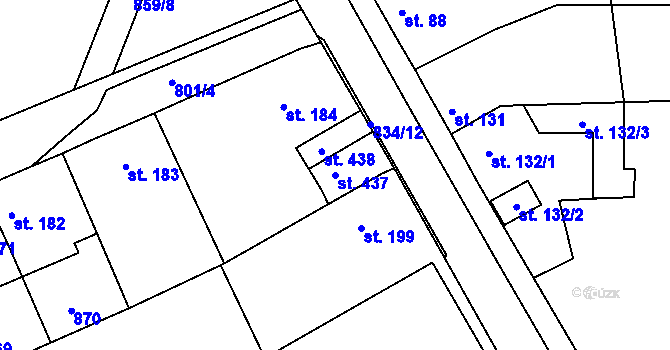 Parcela st. 437 v KÚ Mokřiny, Katastrální mapa