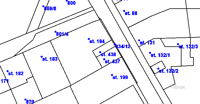 Parcela st. 438 v KÚ Mokřiny, Katastrální mapa