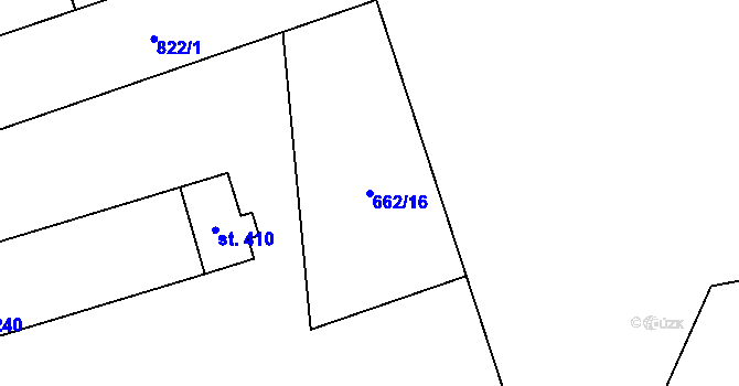 Parcela st. 662/16 v KÚ Mokřiny, Katastrální mapa