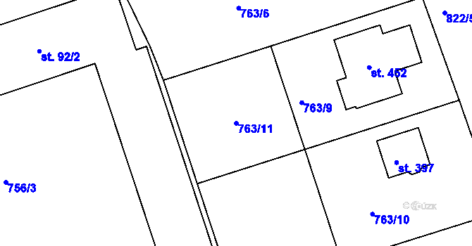 Parcela st. 763/11 v KÚ Mokřiny, Katastrální mapa