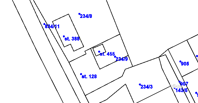 Parcela st. 455 v KÚ Mokřiny, Katastrální mapa
