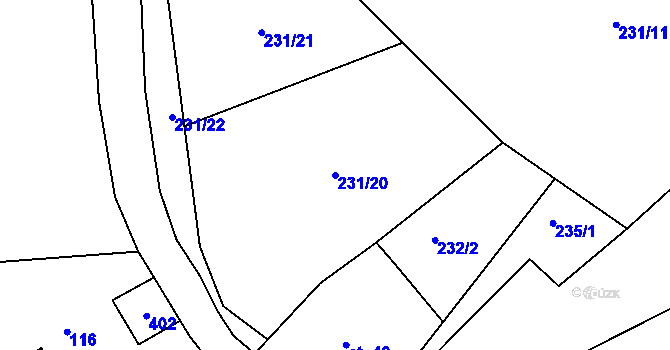 Parcela st. 231/20 v KÚ Nový Žďár, Katastrální mapa