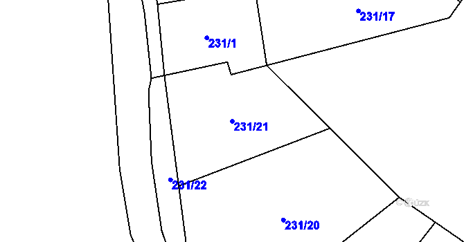 Parcela st. 231/21 v KÚ Nový Žďár, Katastrální mapa