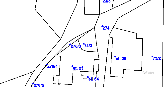 Parcela st. 74/3 v KÚ Holičky u Chrudimi, Katastrální mapa