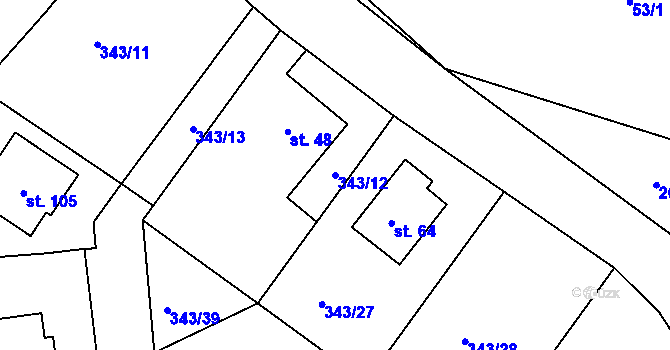 Parcela st. 343/12 v KÚ Janovice u Chrudimi, Katastrální mapa
