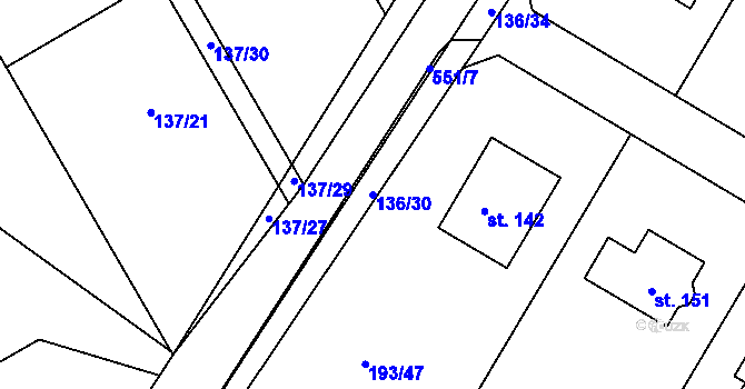 Parcela st. 136/30 v KÚ Morašice u Chrudimi, Katastrální mapa