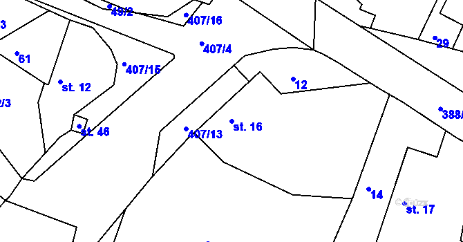 Parcela st. 16 v KÚ Zbyhněvice, Katastrální mapa