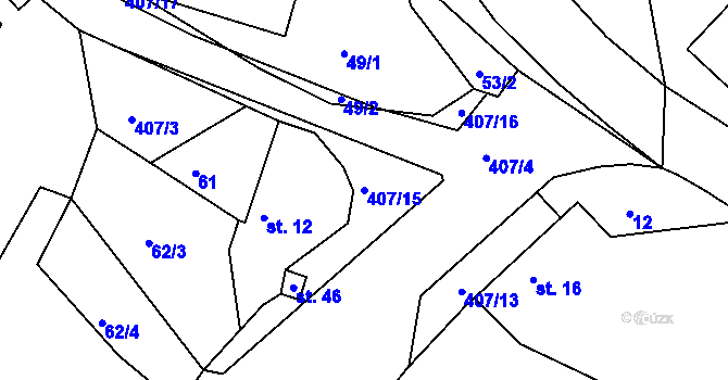 Parcela st. 407/15 v KÚ Zbyhněvice, Katastrální mapa