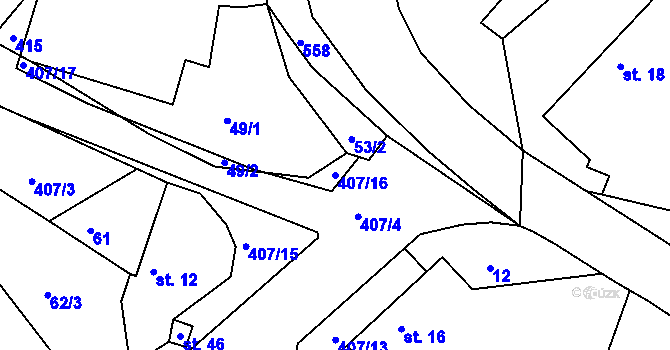 Parcela st. 407/16 v KÚ Zbyhněvice, Katastrální mapa