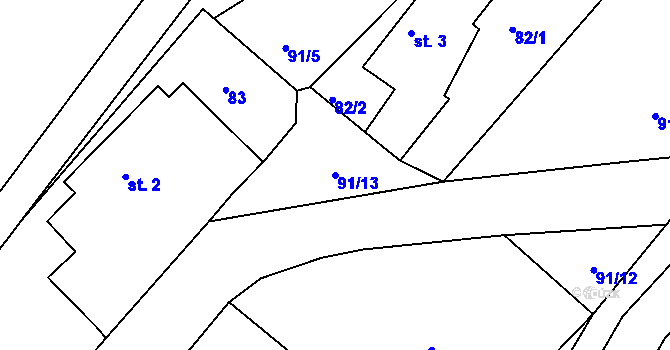 Parcela st. 91/13 v KÚ Zbyhněvice, Katastrální mapa