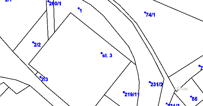 Parcela st. 3 v KÚ Lažany u Litomyšle, Katastrální mapa