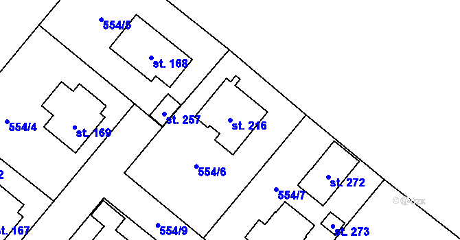Parcela st. 216 v KÚ Morašice u Litomyšle, Katastrální mapa