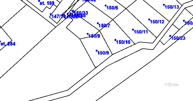 Parcela st. 150/9 v KÚ Morašice u Litomyšle, Katastrální mapa