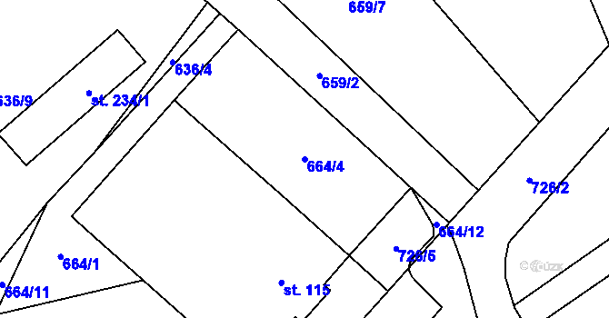 Parcela st. 664/4 v KÚ Morašice u Litomyšle, Katastrální mapa