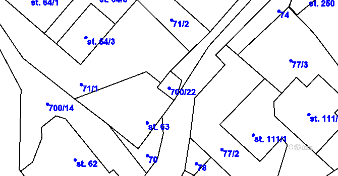 Parcela st. 700/22 v KÚ Morašice u Litomyšle, Katastrální mapa