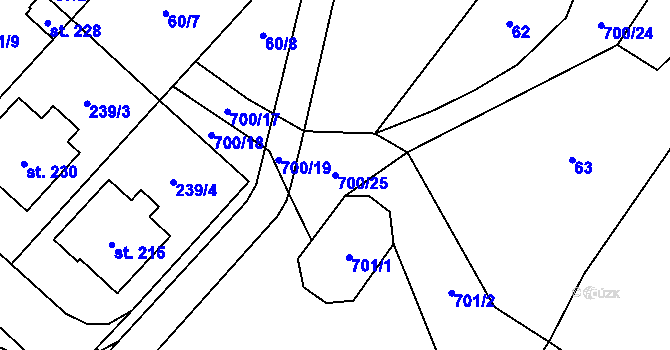 Parcela st. 700/25 v KÚ Morašice u Litomyšle, Katastrální mapa