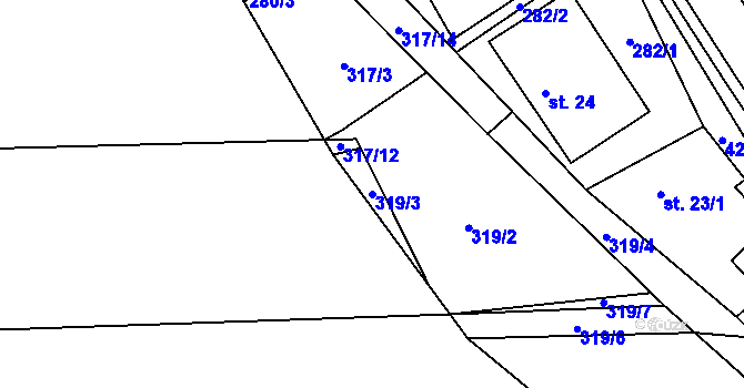 Parcela st. 319/3 v KÚ Nová Sídla, Katastrální mapa