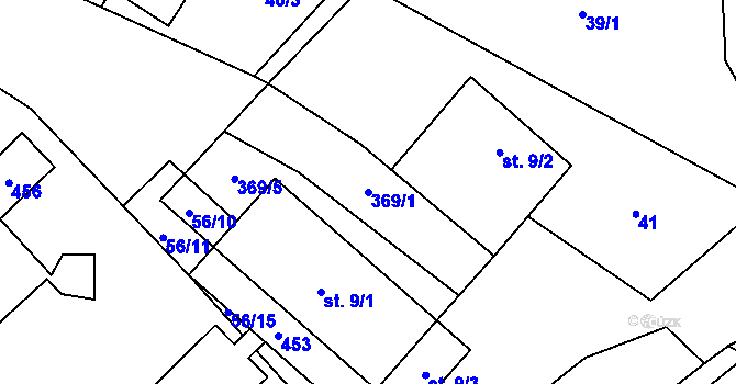 Parcela st. 369/1 v KÚ Nová Sídla, Katastrální mapa