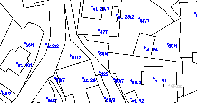 Parcela st. 60/4 v KÚ Řikovice u Litomyšle, Katastrální mapa
