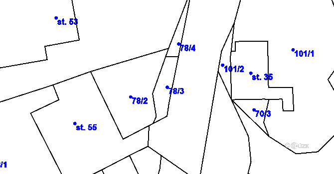 Parcela st. 78/3 v KÚ Řikovice u Litomyšle, Katastrální mapa