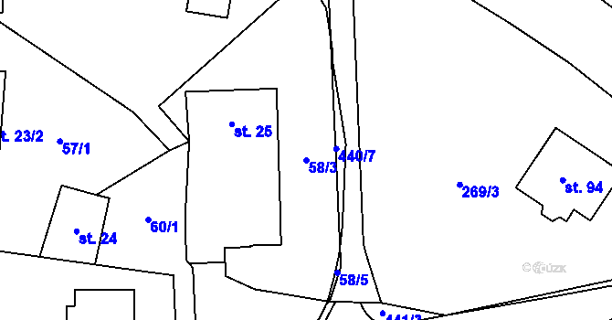 Parcela st. 58/3 v KÚ Řikovice u Litomyšle, Katastrální mapa