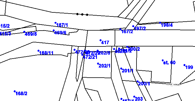 Parcela st. 202/5 v KÚ Řikovice u Litomyšle, Katastrální mapa