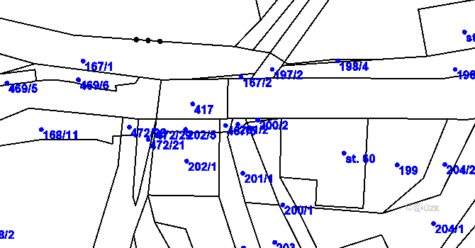 Parcela st. 201/2 v KÚ Řikovice u Litomyšle, Katastrální mapa