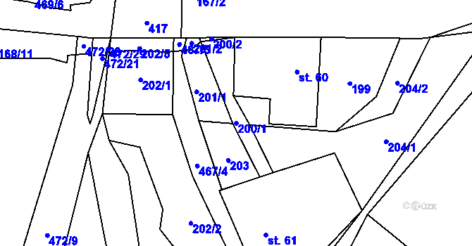 Parcela st. 200/1 v KÚ Řikovice u Litomyšle, Katastrální mapa