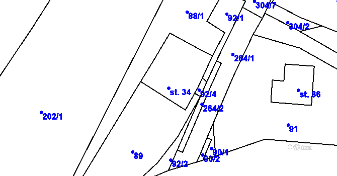 Parcela st. 34 v KÚ Tržek u Litomyšle, Katastrální mapa