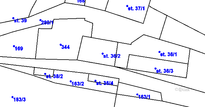 Parcela st. 36/2 v KÚ Tržek u Litomyšle, Katastrální mapa