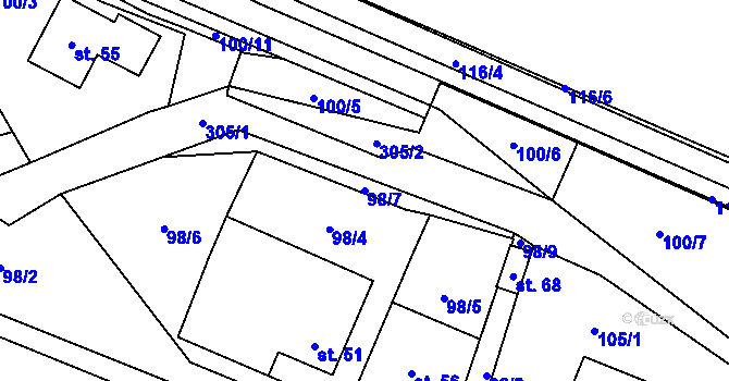 Parcela st. 98/7 v KÚ Tržek u Litomyšle, Katastrální mapa