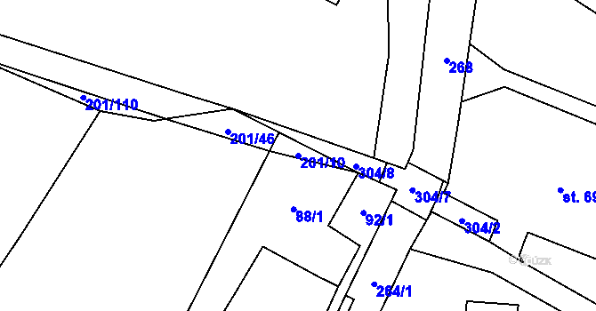 Parcela st. 201/10 v KÚ Tržek u Litomyšle, Katastrální mapa