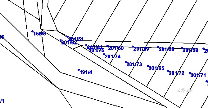Parcela st. 201/74 v KÚ Tržek u Litomyšle, Katastrální mapa